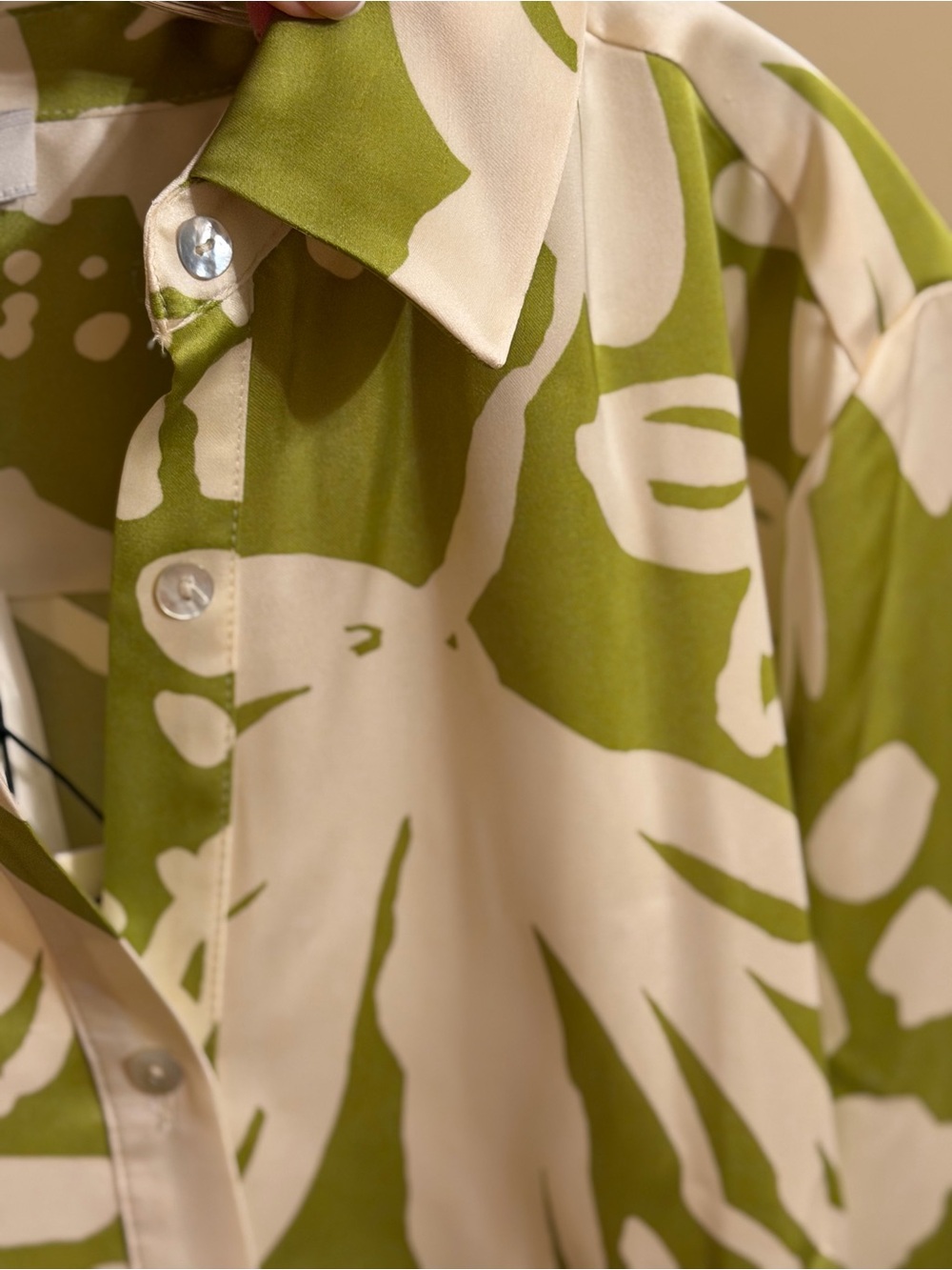 Rachel Zoe Cream and Olive Green Floral Silk-Feel Blouse - Picture 5 of 8